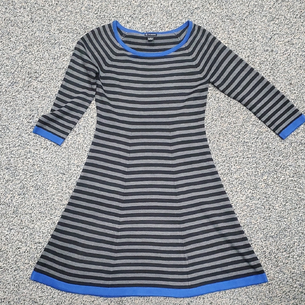 New Directions Black and Blue Striped Dress